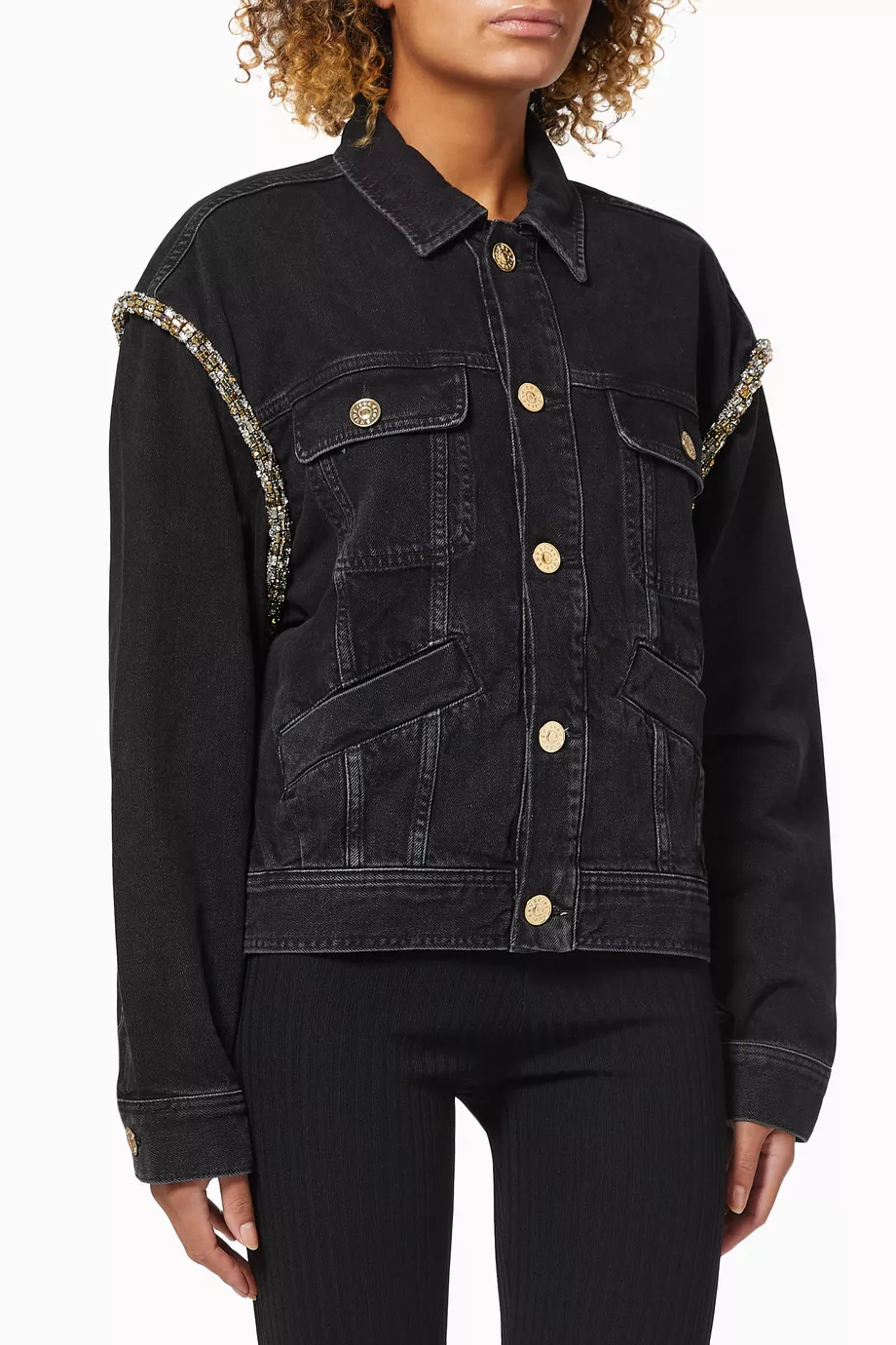 Buy SANDRO Black Paloma Embellished Jacket in Denim For