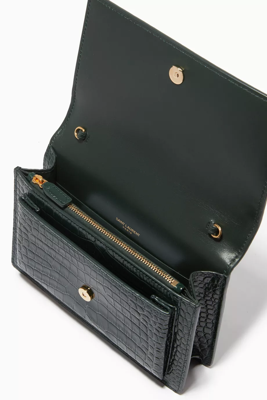 Ysl sunset chain wallet croc sale