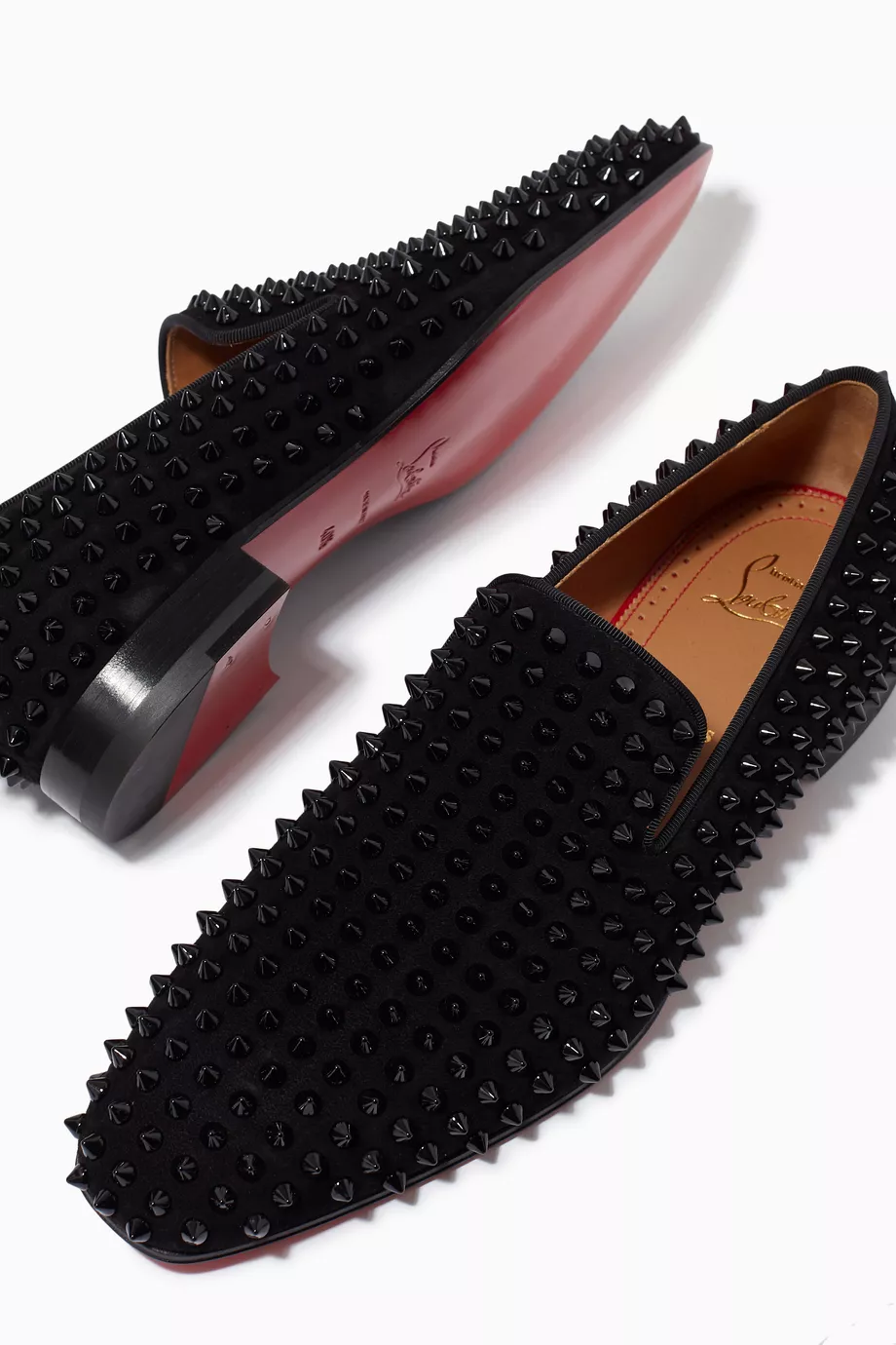 Buy Christian Louboutin Black Dandelion Spikes Loafers in Suede