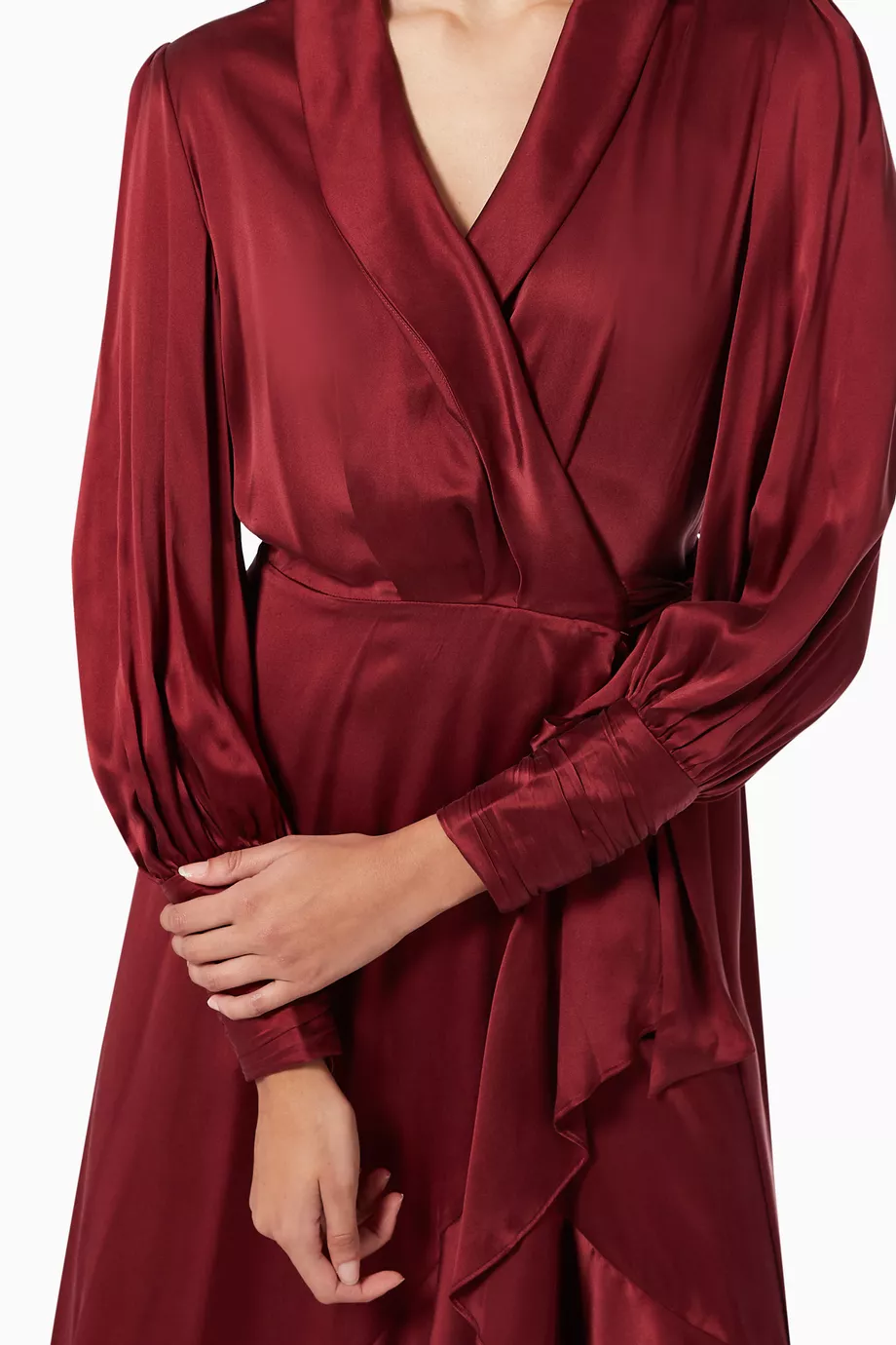 zimmermann silk wrap dress burgundy Zimmermann Size 3 Silk Wrap Ruffle Dress - Luxury Used Designer Dresses main image 1