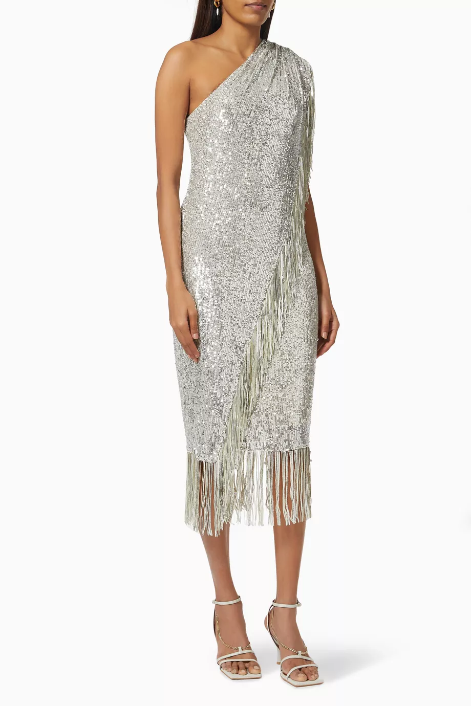 alisson sequin fringe dress in white and silver Sequin Fringe Dress in White and Silver