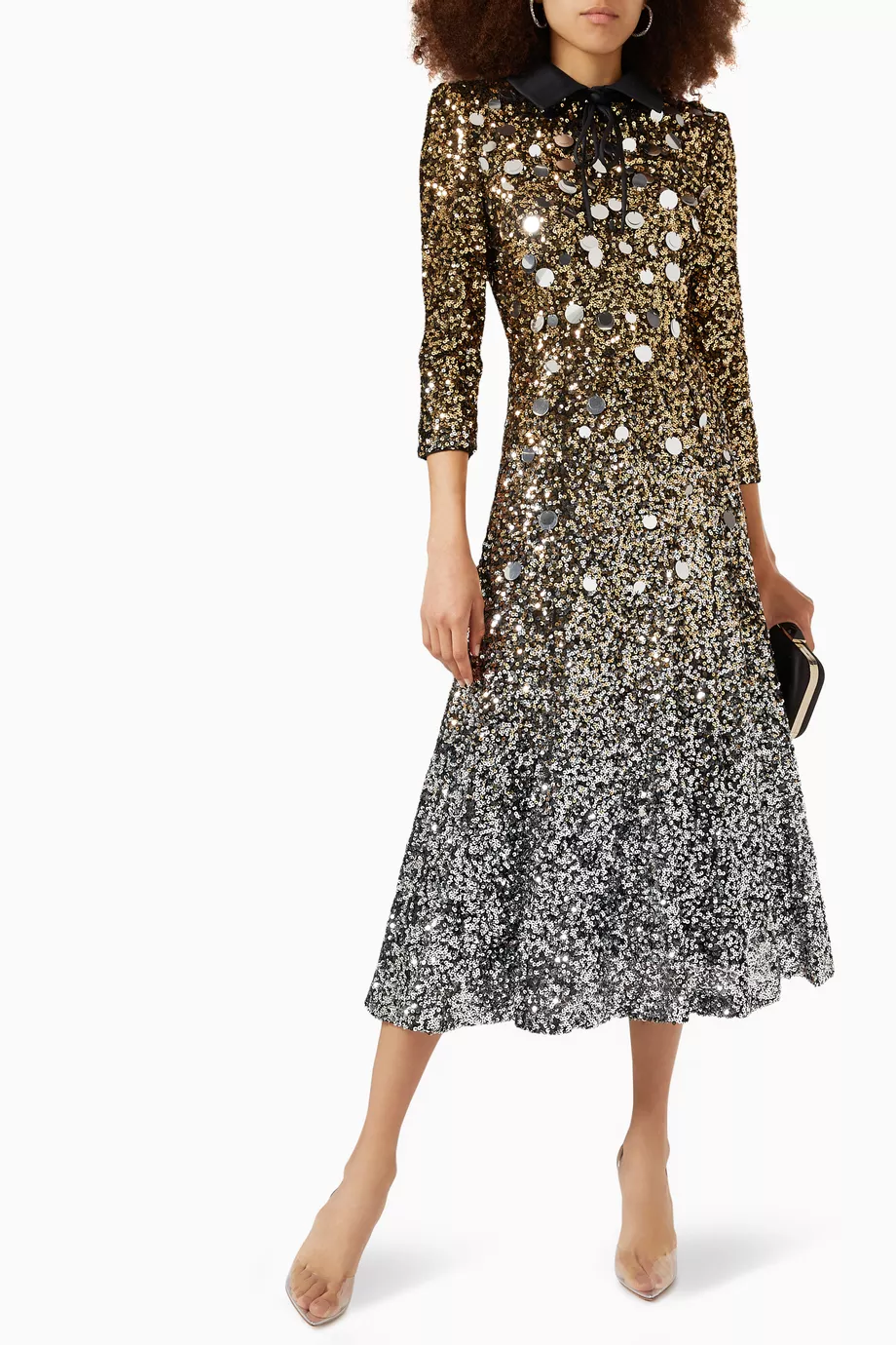 badgley mischka sequin shirt dress Badgley Mischka Women's Eyelet Lace Belted Midi-Dress - Yellow