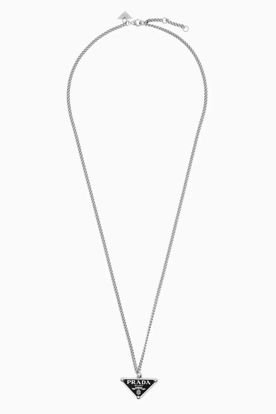 Buy Prada Black Triangle Logo Necklace in Sterling Silver For Men