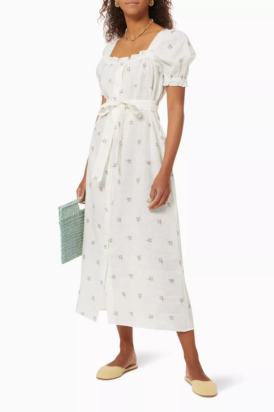 sleeper brigitte linen maxi dress Sleeper + Brigitte Blue Linen Maxi Dress