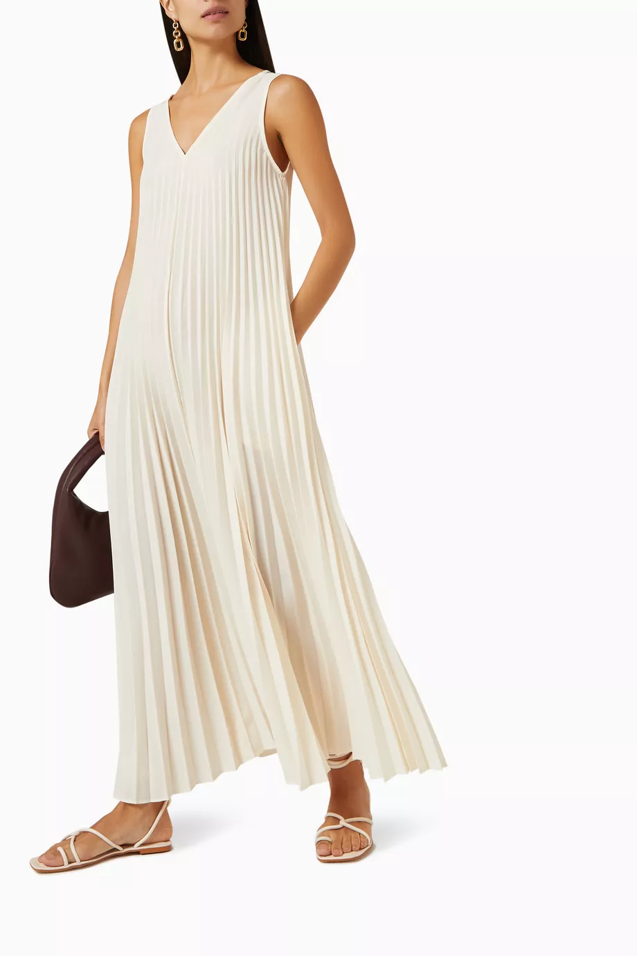 lvir pleated dress Buy LVIR Neutral Pleated Maxi Dress in Crepe For Women Online