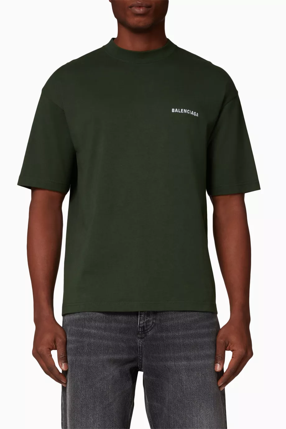 Buy Balenciaga Green Logo Regular Fit T shirt in Vintage Cotton Jersey For Men Online Ounass Oman