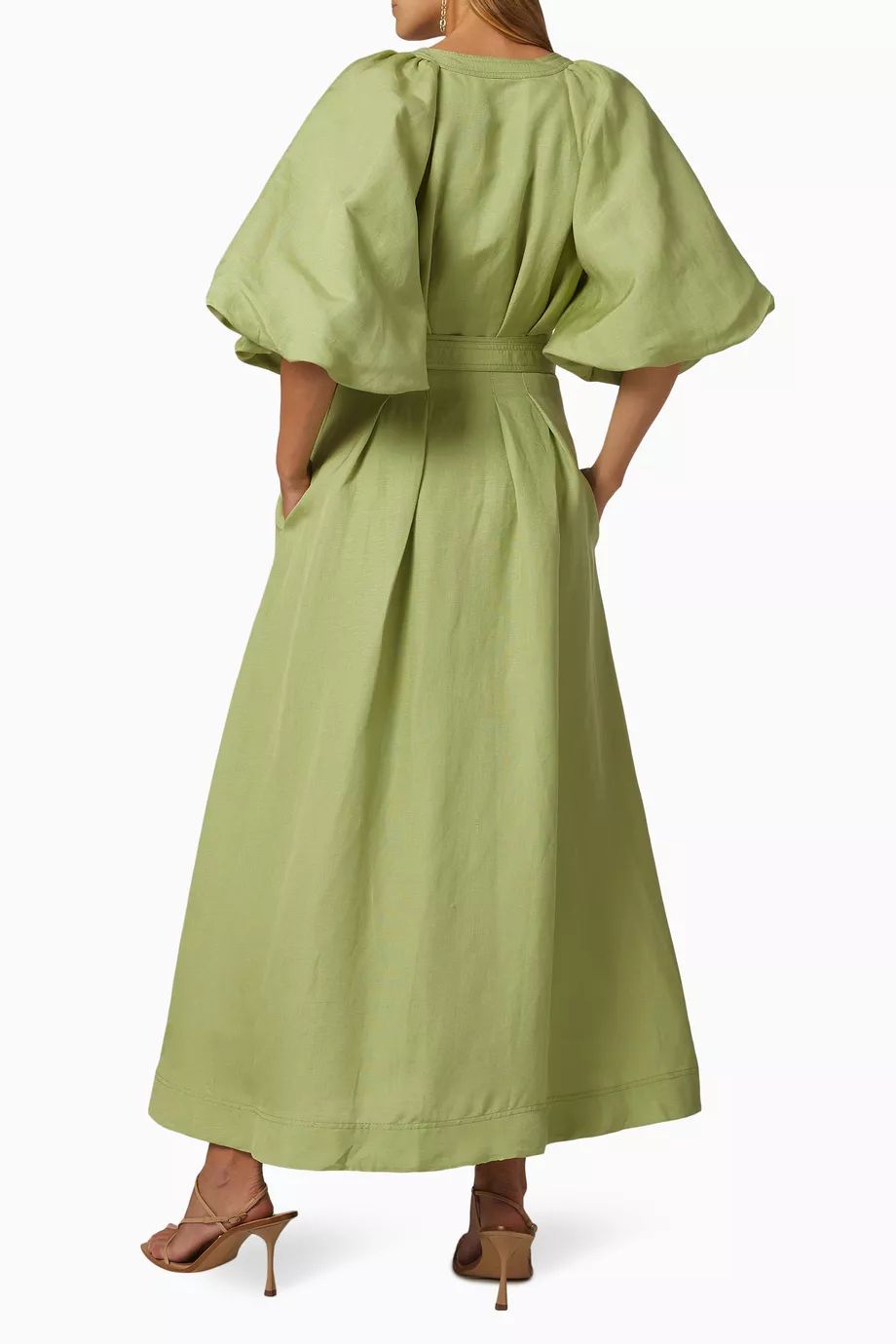 aje evermore midi dress Buy Aje Green Evermore Midi Dress in Linen For Women Online