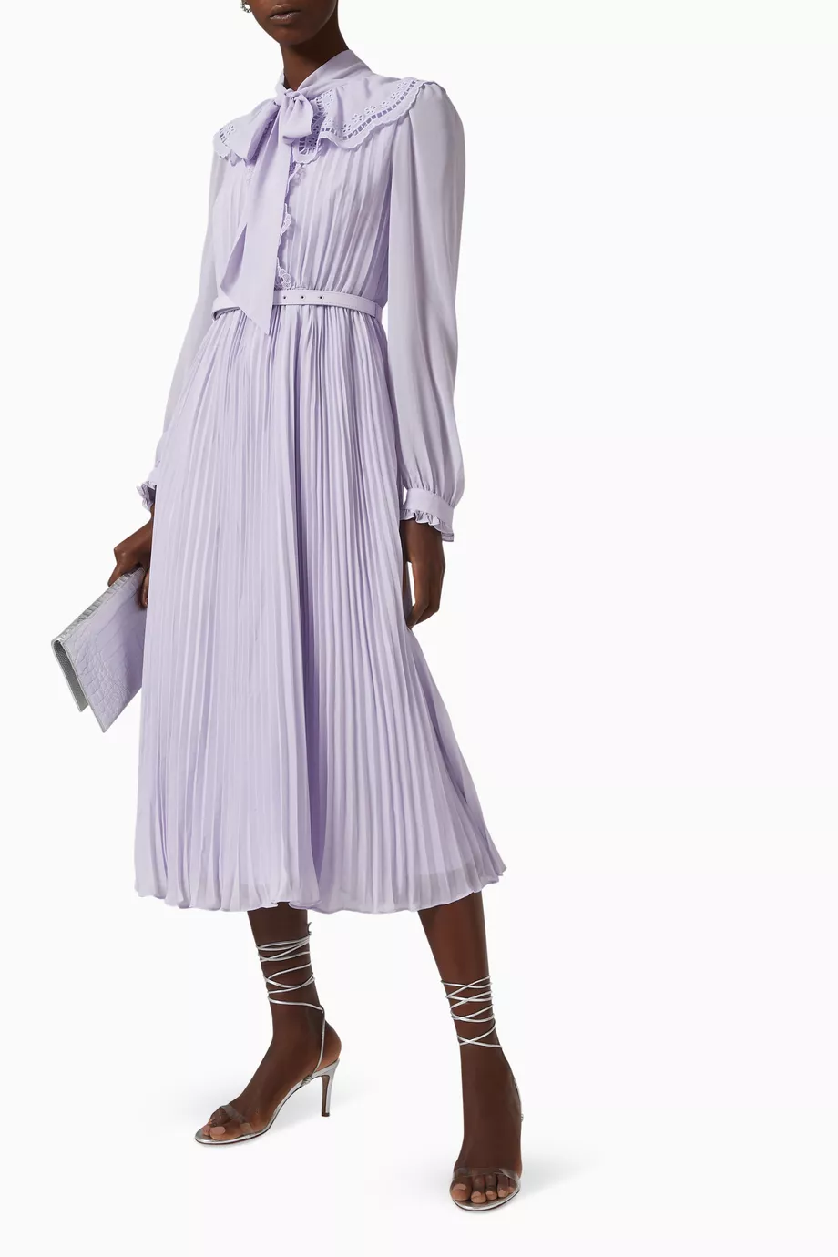 Buy Self-Portrait Purple Broderie Collar Midi Dress in Chiffon For Women  Online