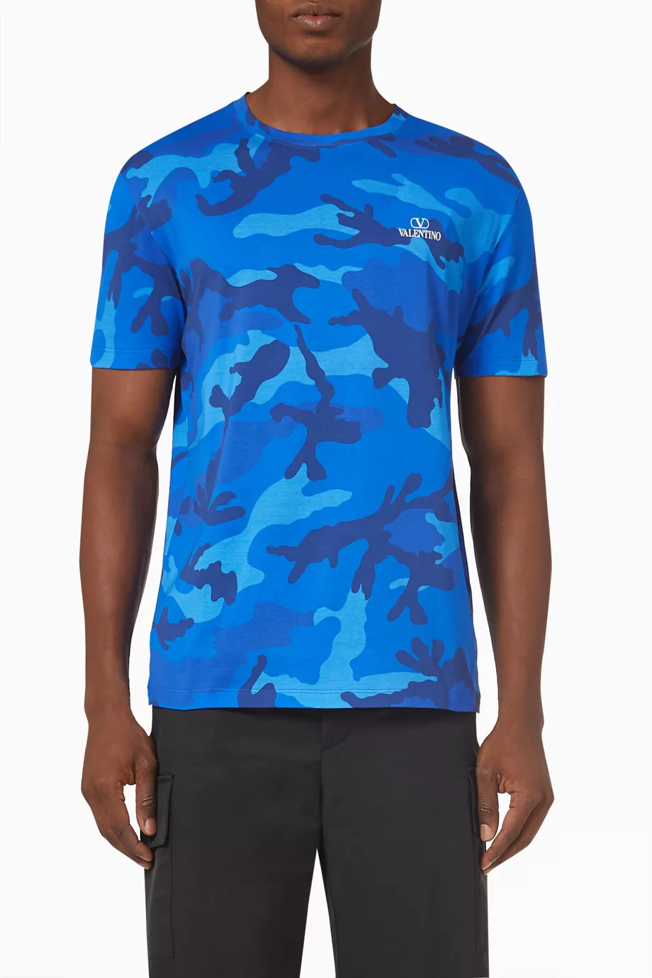 Buy Valentino Garavani Blue Camouflage Print Crewneck T shirt in Cotton For Men Online Ounass Oman