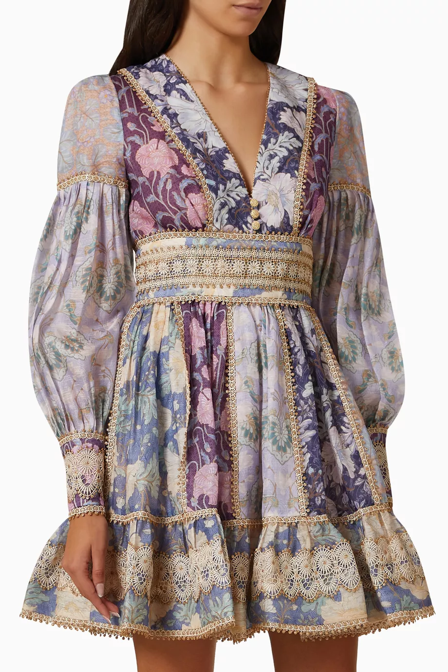 zimmermann celestial lace panelled mini dress Buy Zimmermann Multicolour Celestial Lace-panelled Mini Dress in Linen-silk  For Women Online
