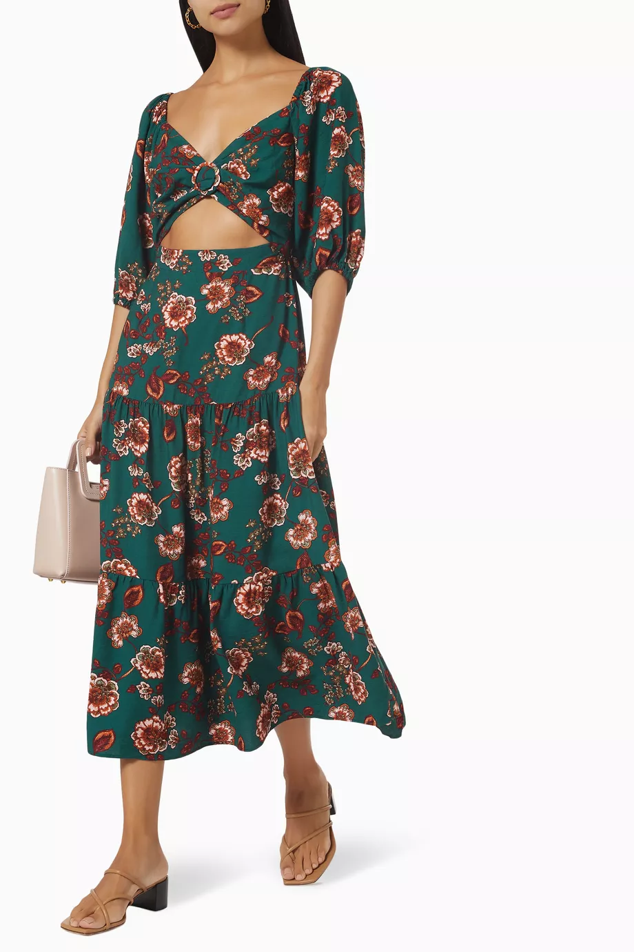 red smocked midi dress Damson Madder - Malinda Ls Smocked Midi Dress- Red