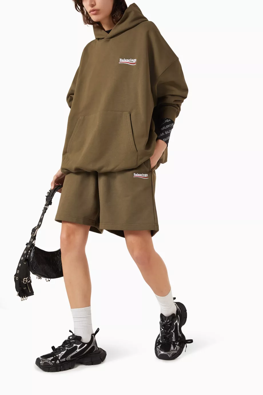 Buy Balenciaga Green Political Campaign Sweat Shorts in Cotton