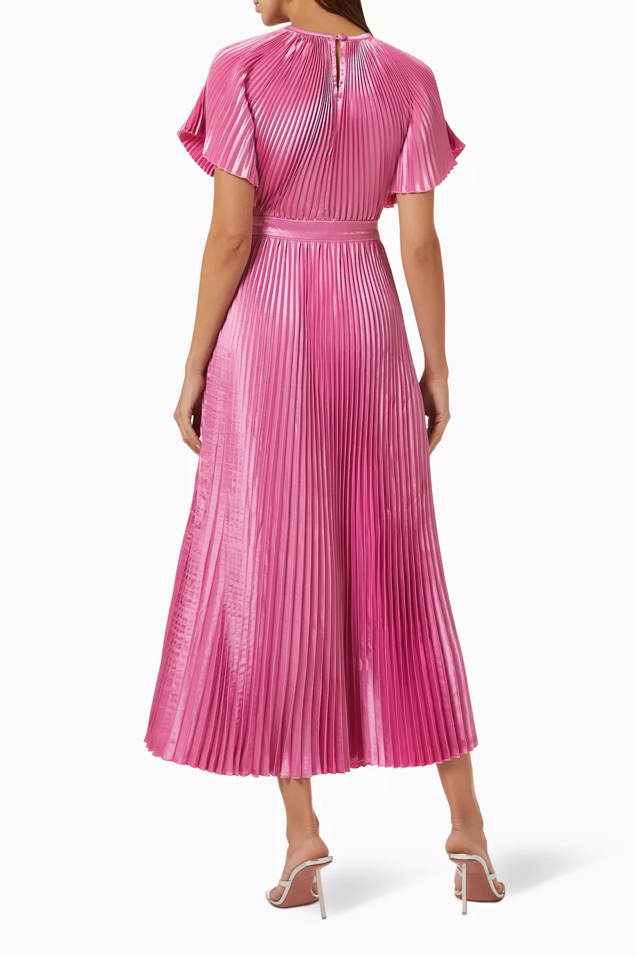 mairee dusty pink satin pleated midi dress Tri-fold Drape Midi Dress in Light Pink – Roland Mouret