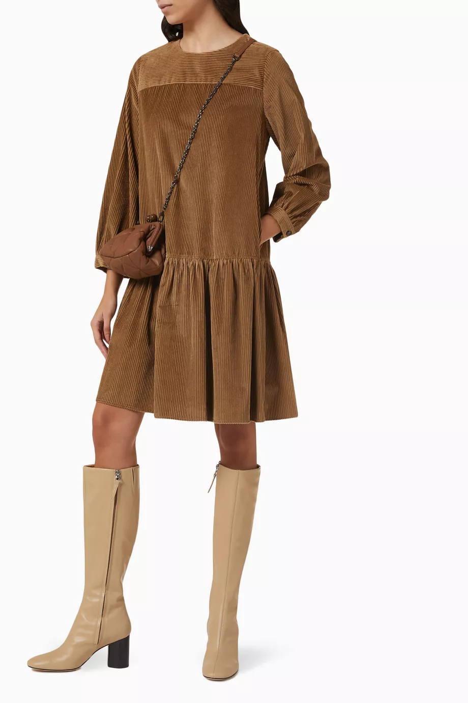 Buy Weekend Max Mara Brown Pancone Dress in Corduroy For Women Online Ounass Oman
