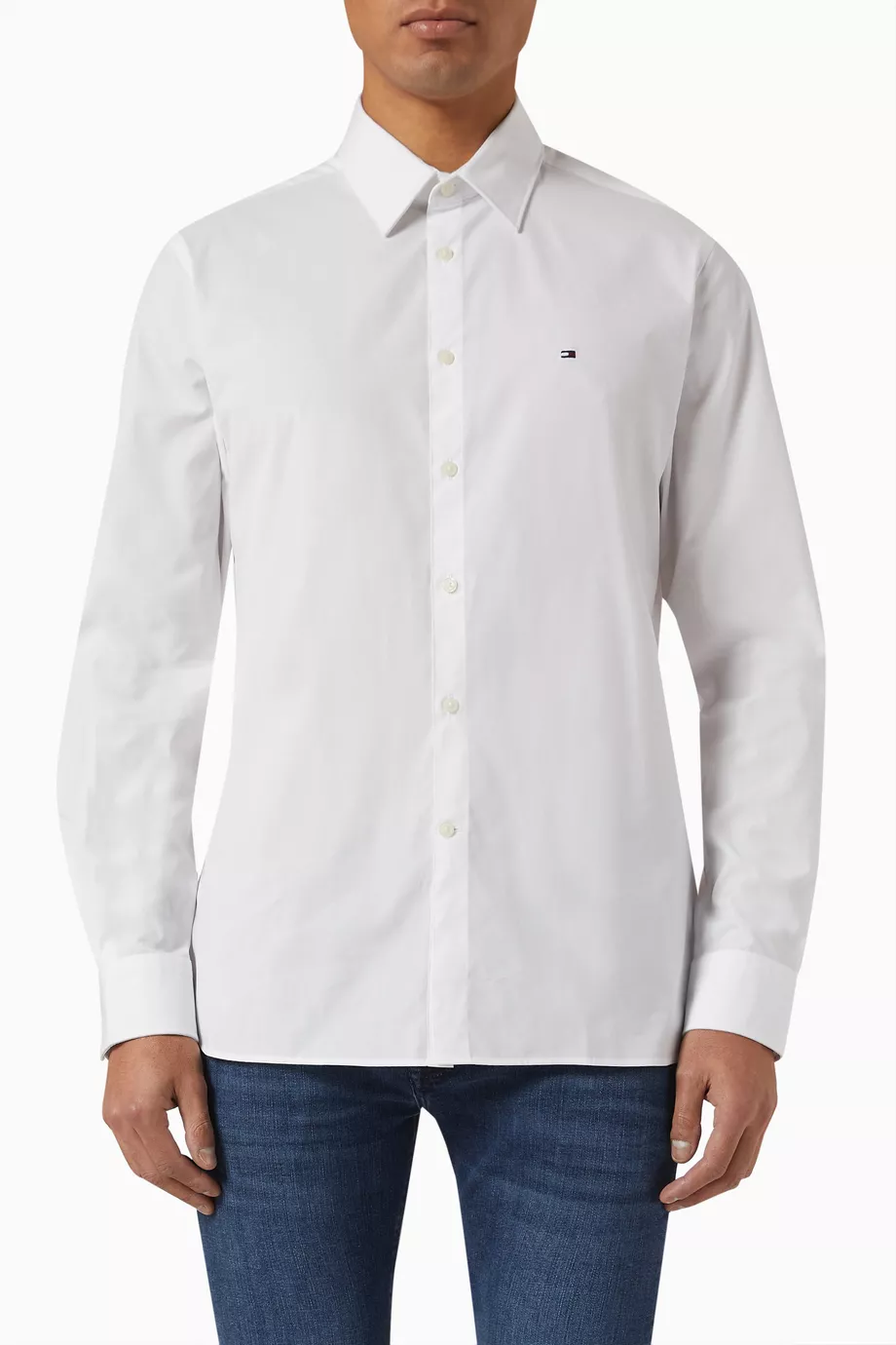 Buy Tommy Hilfiger White Flex Shirt in Cotton Poplin Online for Men Ounass Oman