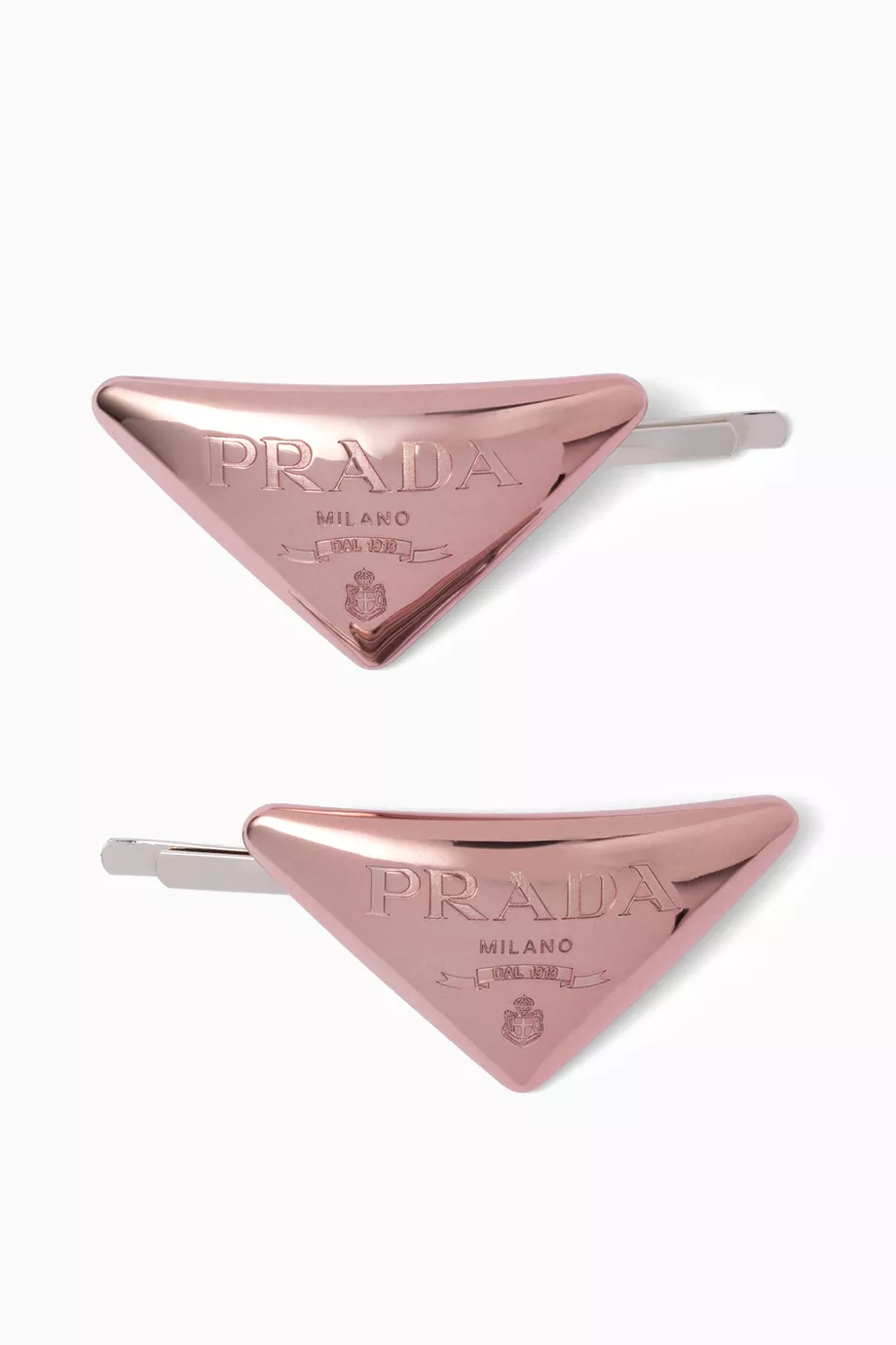 Buy Prada Pink Triangle Logo Hair Clip in Brass For Women Online