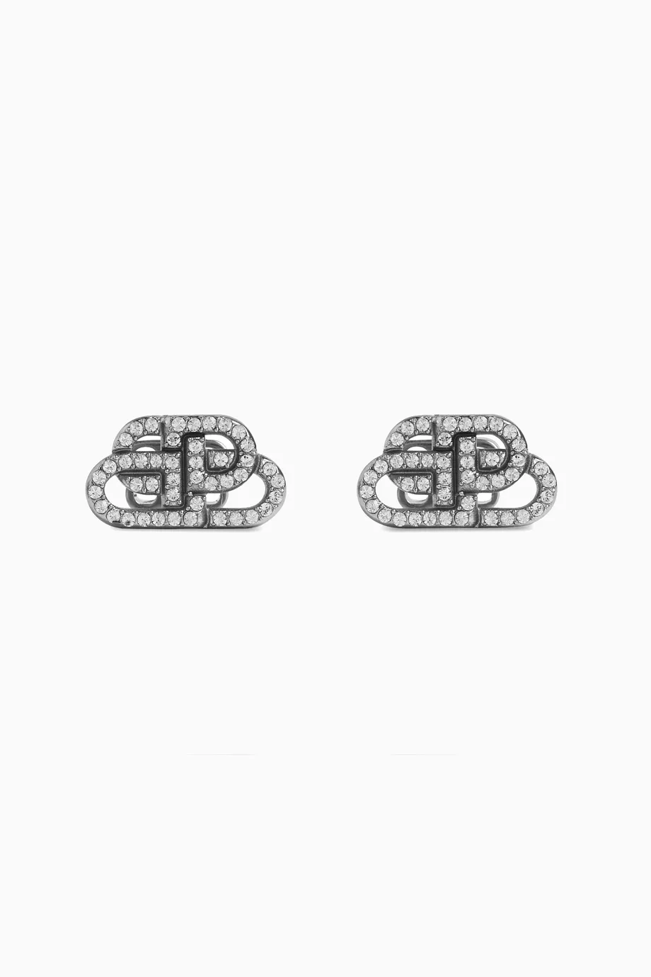 Buy Balenciaga Grey BB XS Rhinestone Stud Earrings in Brass For