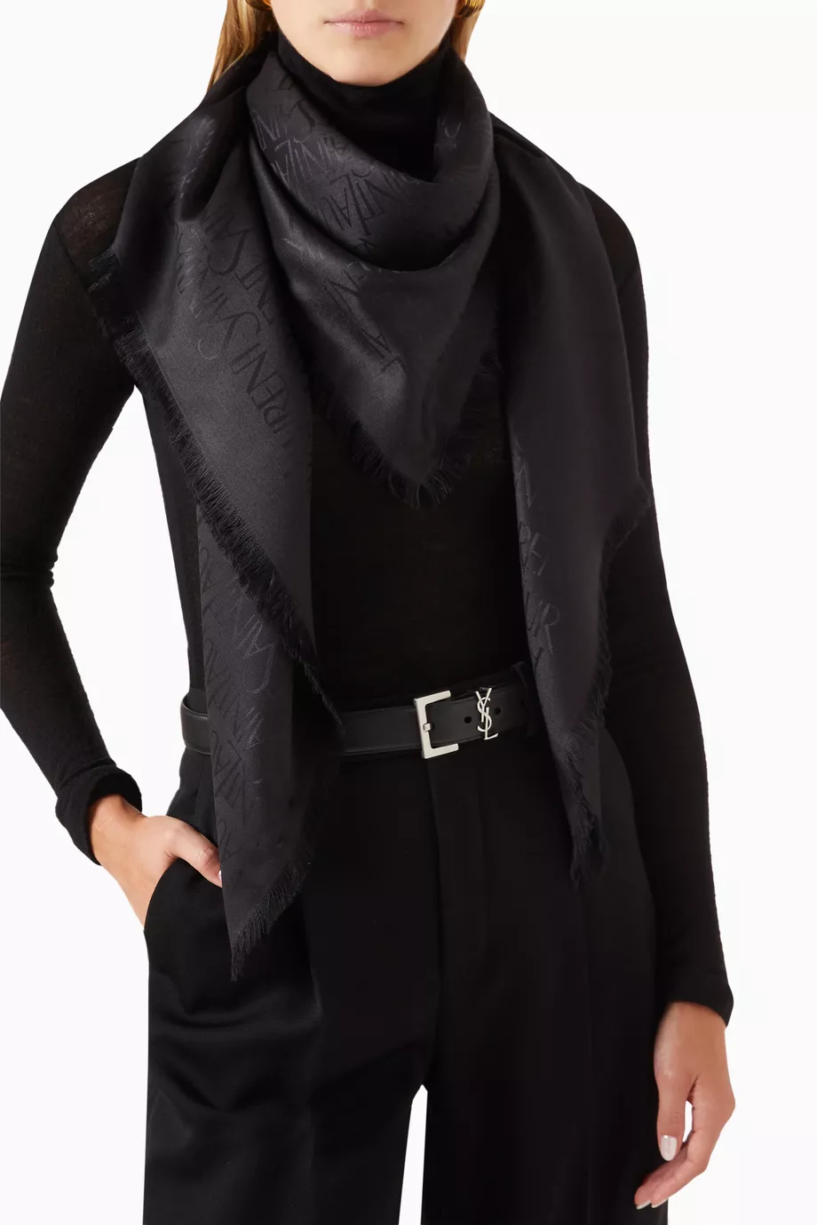 Buy SAINT LAURENT Black SAINT LAURENT Large Square Scarf in Silk