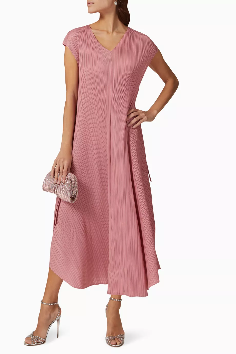 open lace back dress Pleats Please Burgundy Long Sleeve Pleat Dress pp48jh135 main image 0