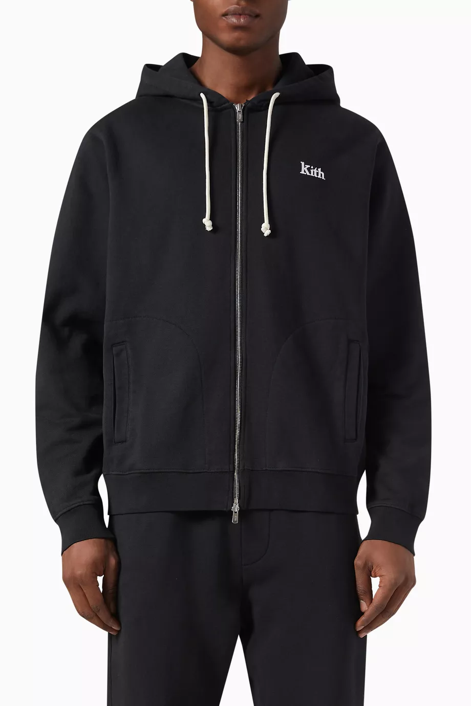 Buy Kith Black Williams V Zip-up Hoodie in Cotton Fleece For Men