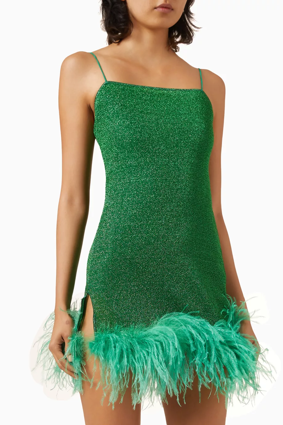 Buy Oseree Green Lumire Plumage Feather-trimmed Mini Dress in Lurex-blend  For Women Online | Ounass Oman