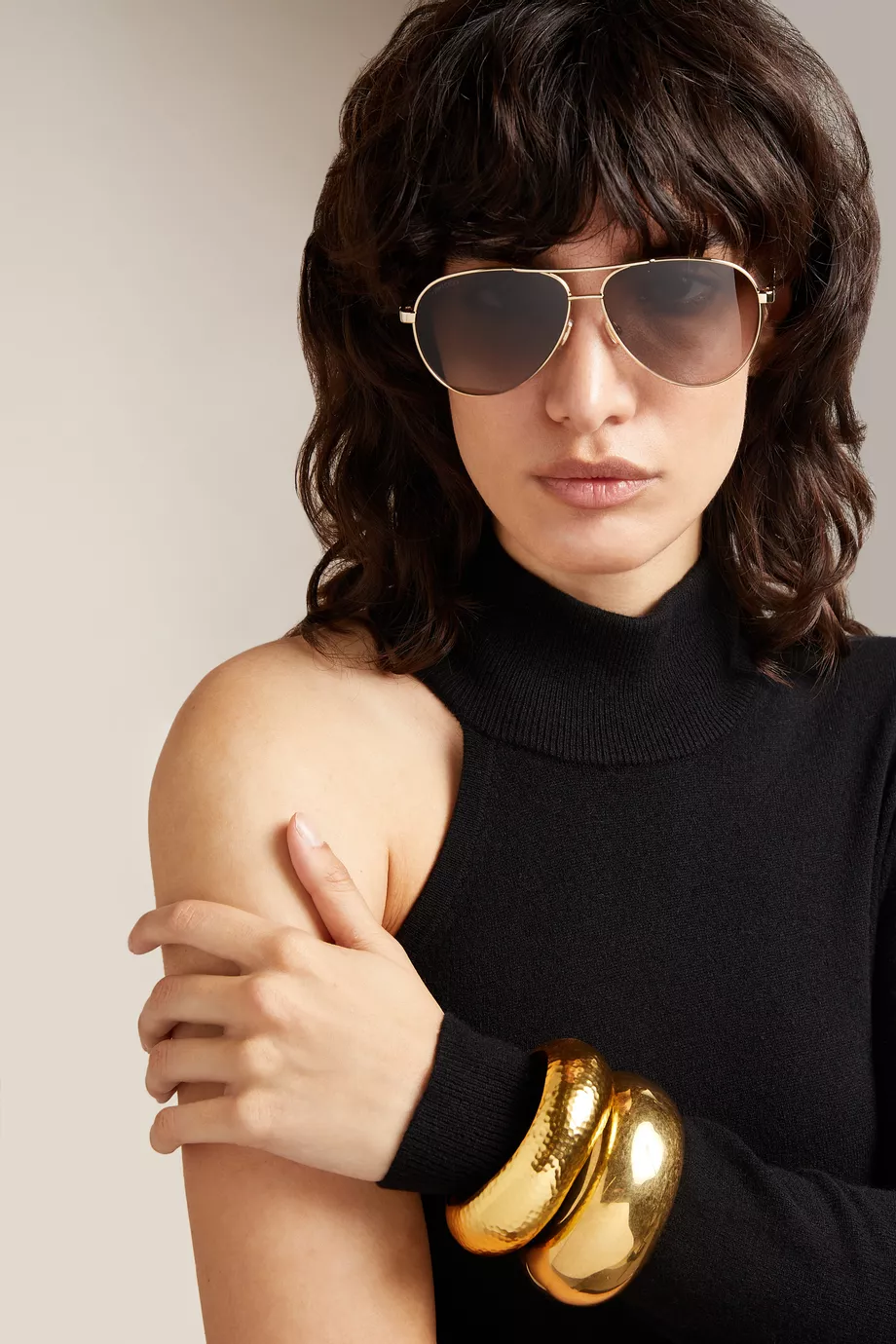 Buy Jimmy Choo Gold Jimena Aviator Sunglasses in Metal  display picture 1
