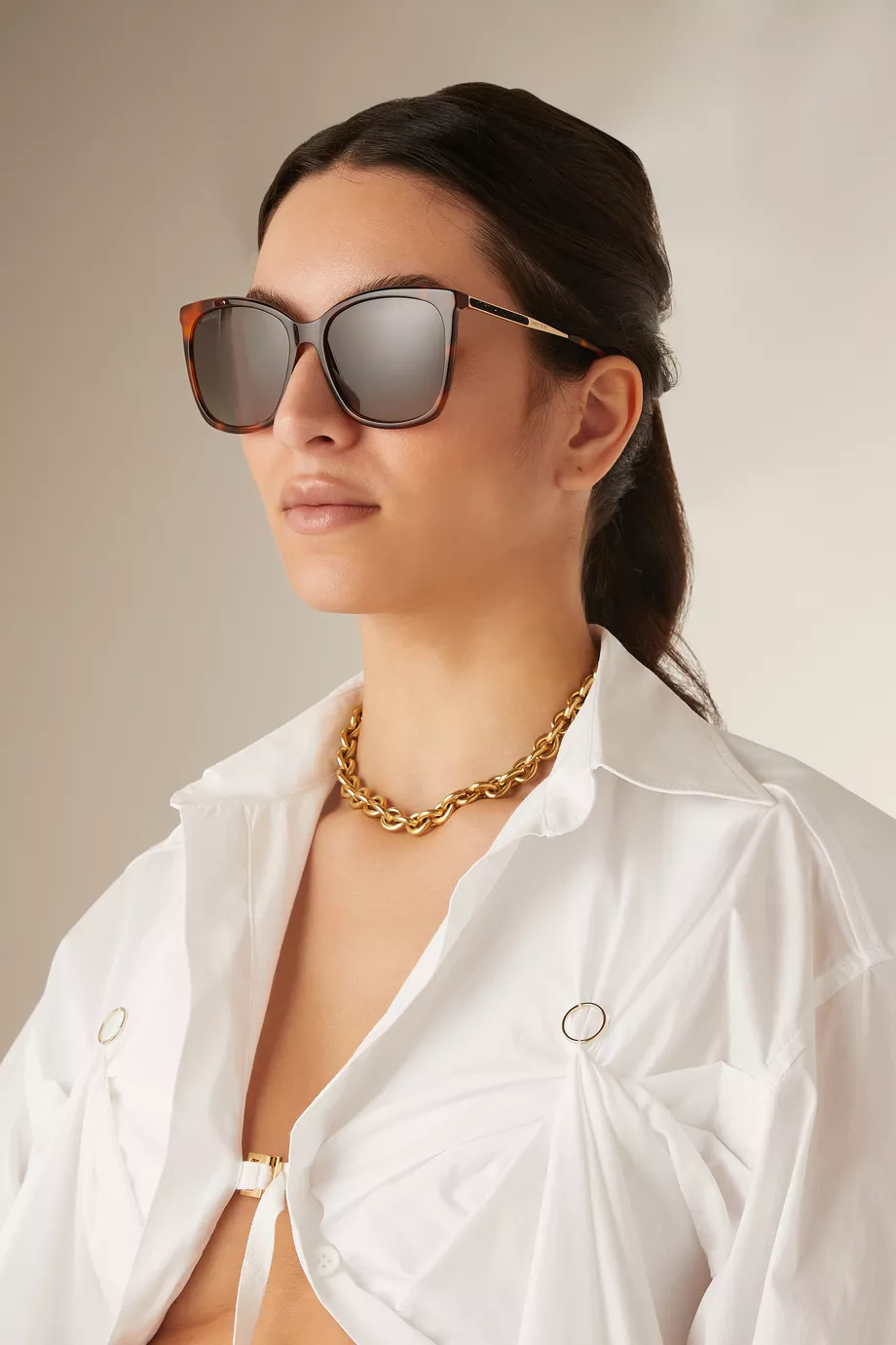 New Jimmy Choo Nerea Sunglasses Jimmy Choo NEREA/G/S 005L HA Square Sunglasses - Havana/Gold  main image 2