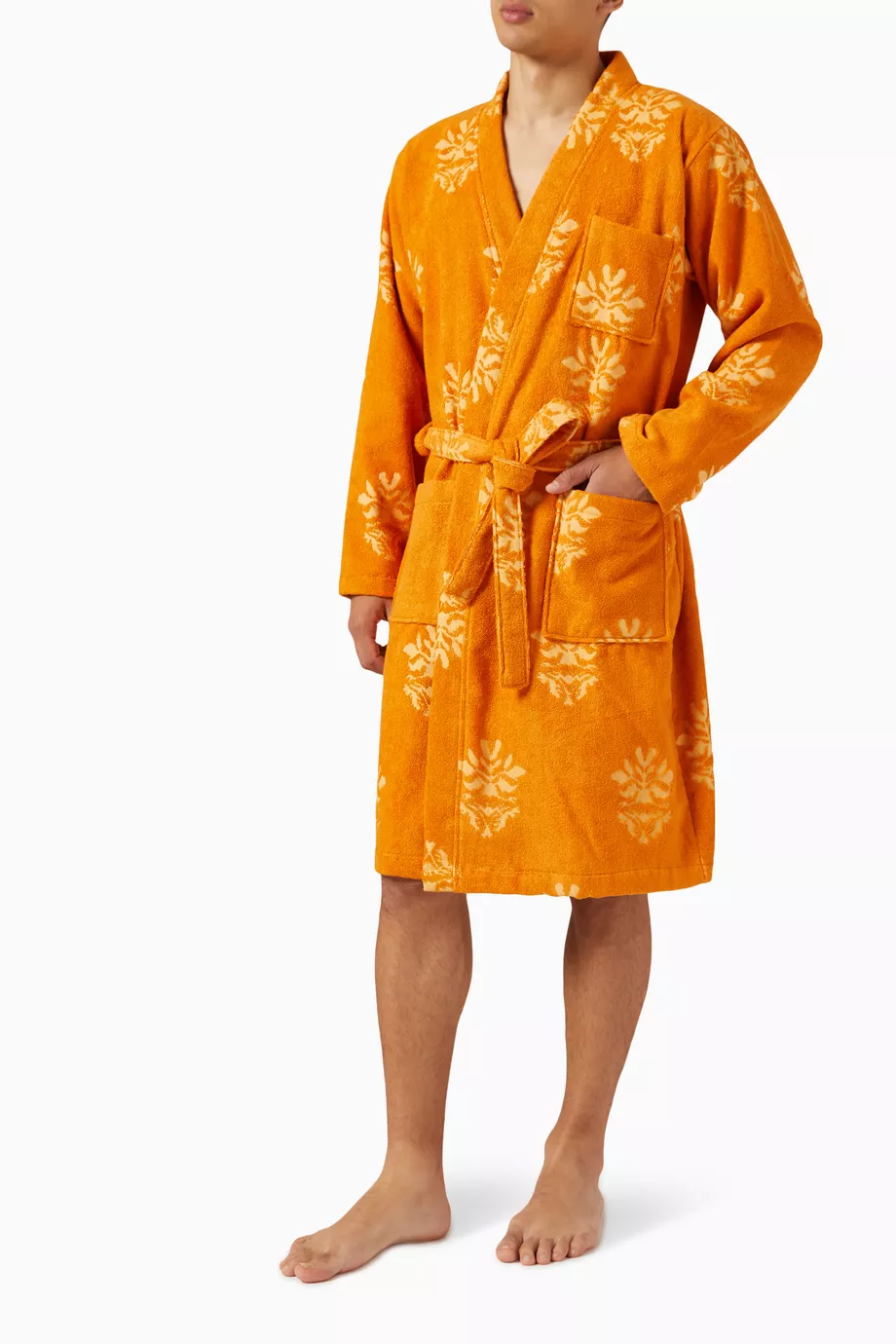 mens orange dressing gown Vintage 1950s Mens Dressing Gown Orange and Black Pattern Lounging Robe S M