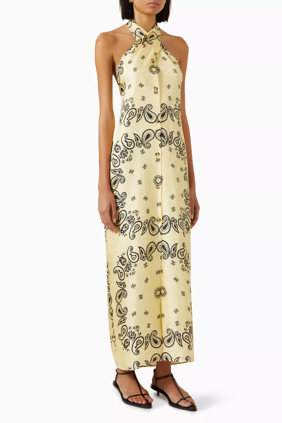 Buy NANUSHKA Yellow Elima Halterneck Maxi Dress in Silk Twill For Women  Online | Ounass Oman