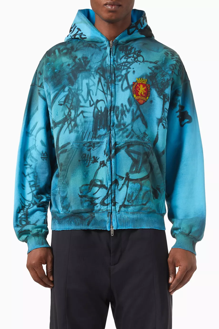 トップス balenciaga shaggy knit collection peace Buy Balenciaga Blue Skater Medium Fit Zip-up Hoodie in Curly