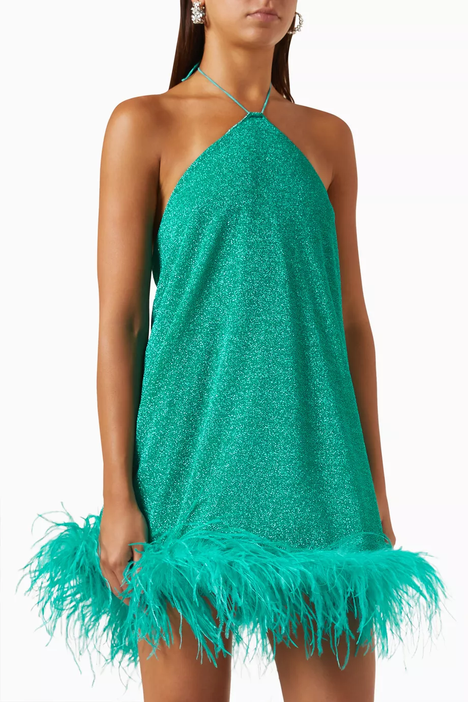 Buy Oseree Blue Lumire Plumage Necklace Mini Dress in Lurex For Women  Online | Ounass Oman