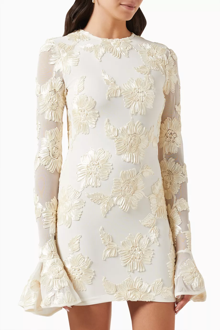 rotate 3d mesh tight mini dress Buy Rotate Birger Christensen Neutral Rosita 3D Floral-embroidered Mini  Dress in Mesh For Women Online