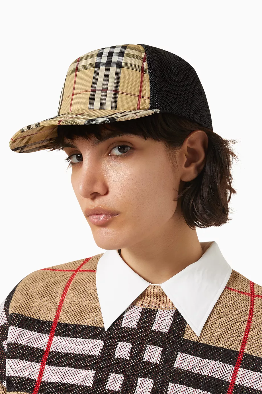 Buy Burberry Neutral Baseball Cap in Vintage Check & Mesh For