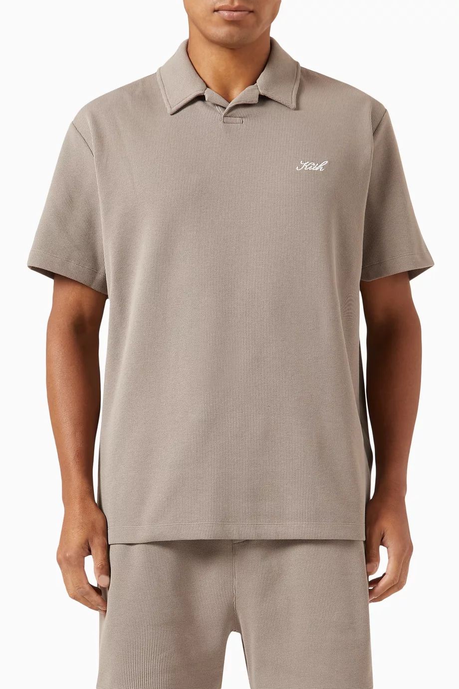 Buy Kith White Drew Polo in Cotton Waffle Stretch For Men Online