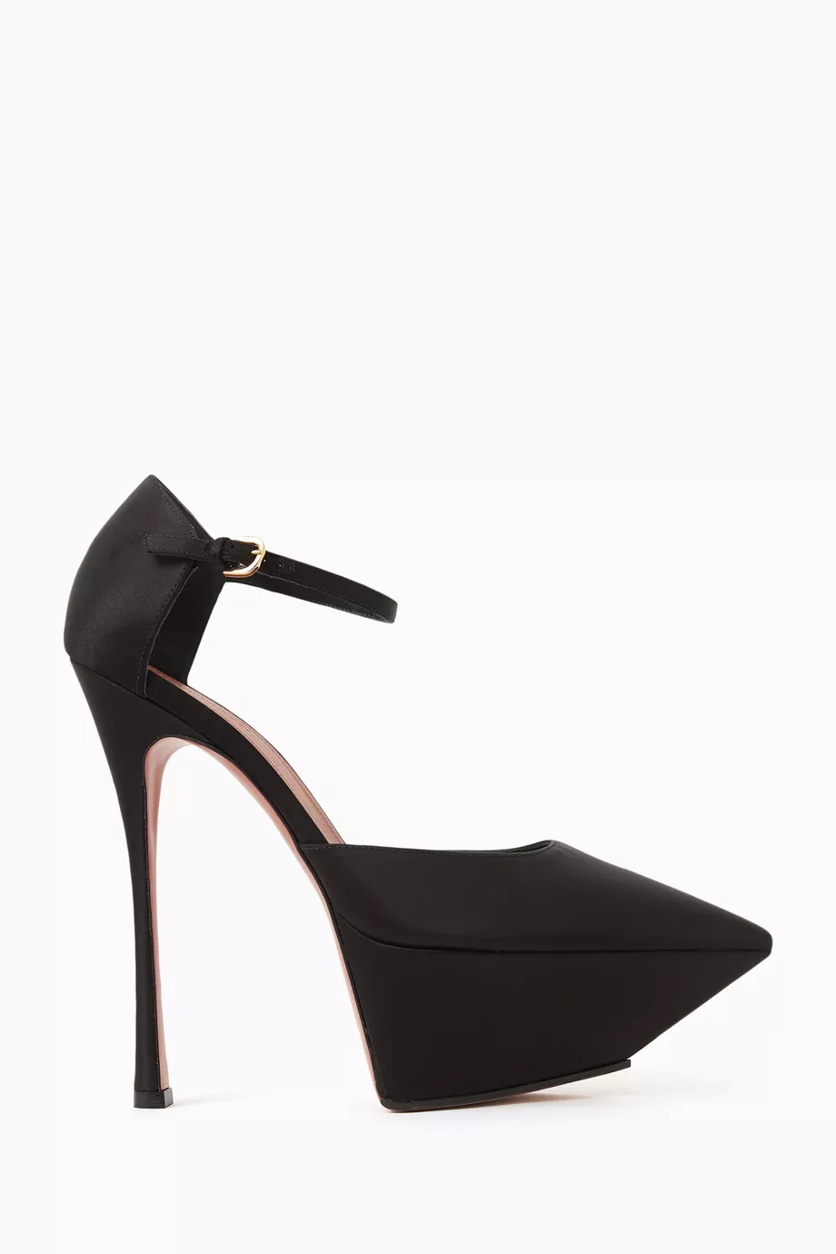 Buy Amina Muaddi Black Yigit 150 Cut-out Pumps in Satin For Women