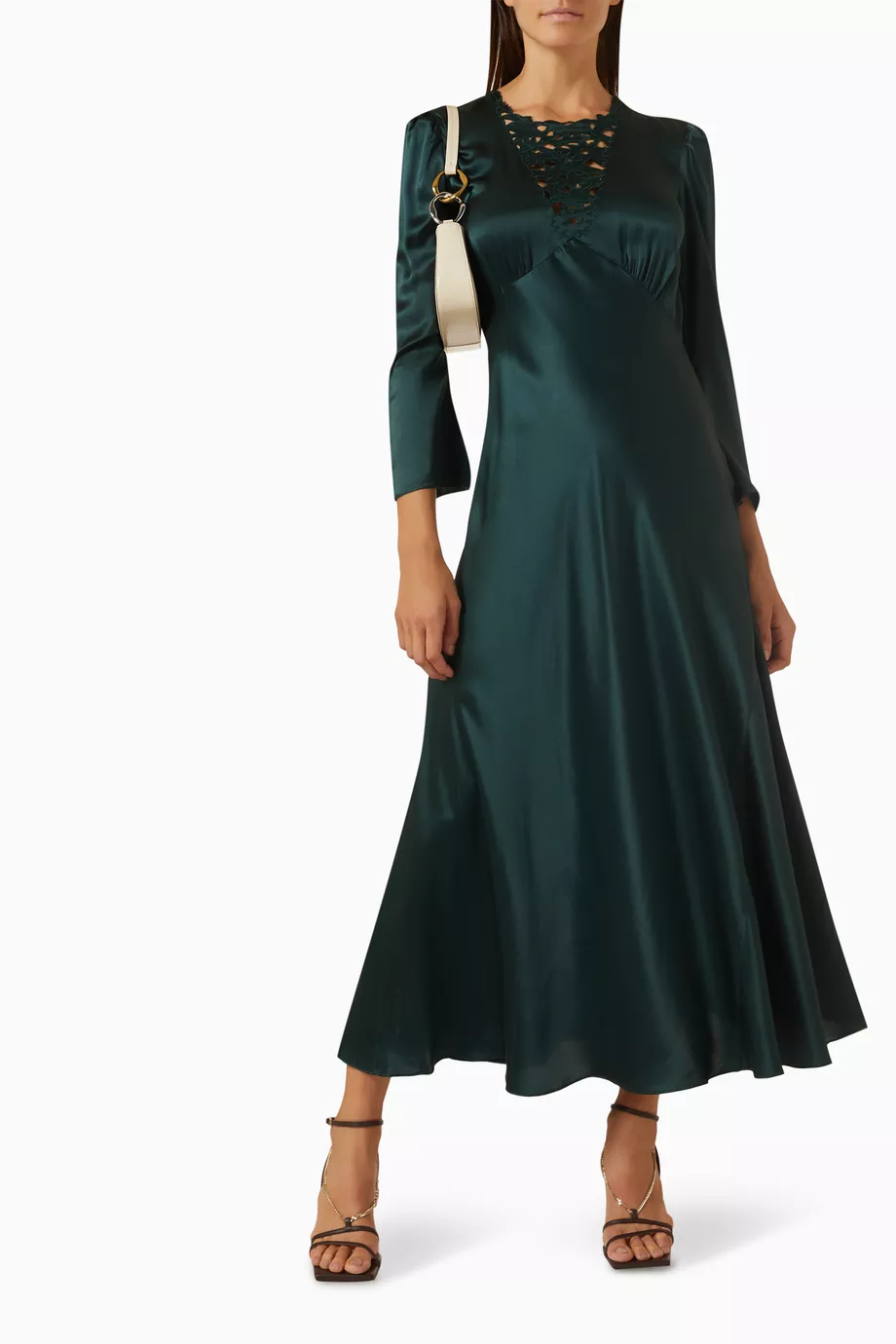 Buy DEN Green Melinda Midi Dress in Silk-satin For Women Online | Ounass  Oman