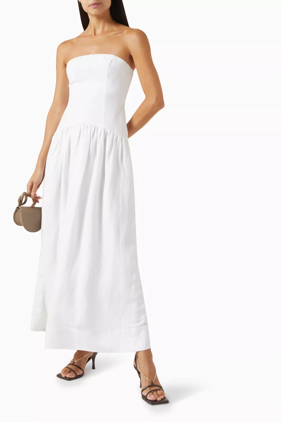Buy Shona Joy Neutral Strapless Panelled Maxi Dress in Linen-blend For  Women Online | Ounass Oman