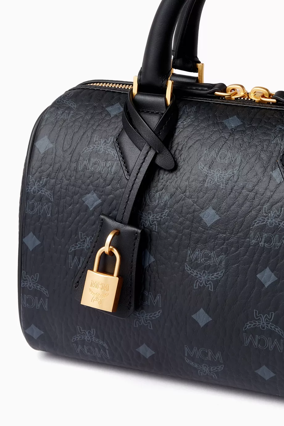Buy MCM Black Small Boston Bag in Visetos Canvas For Women Online