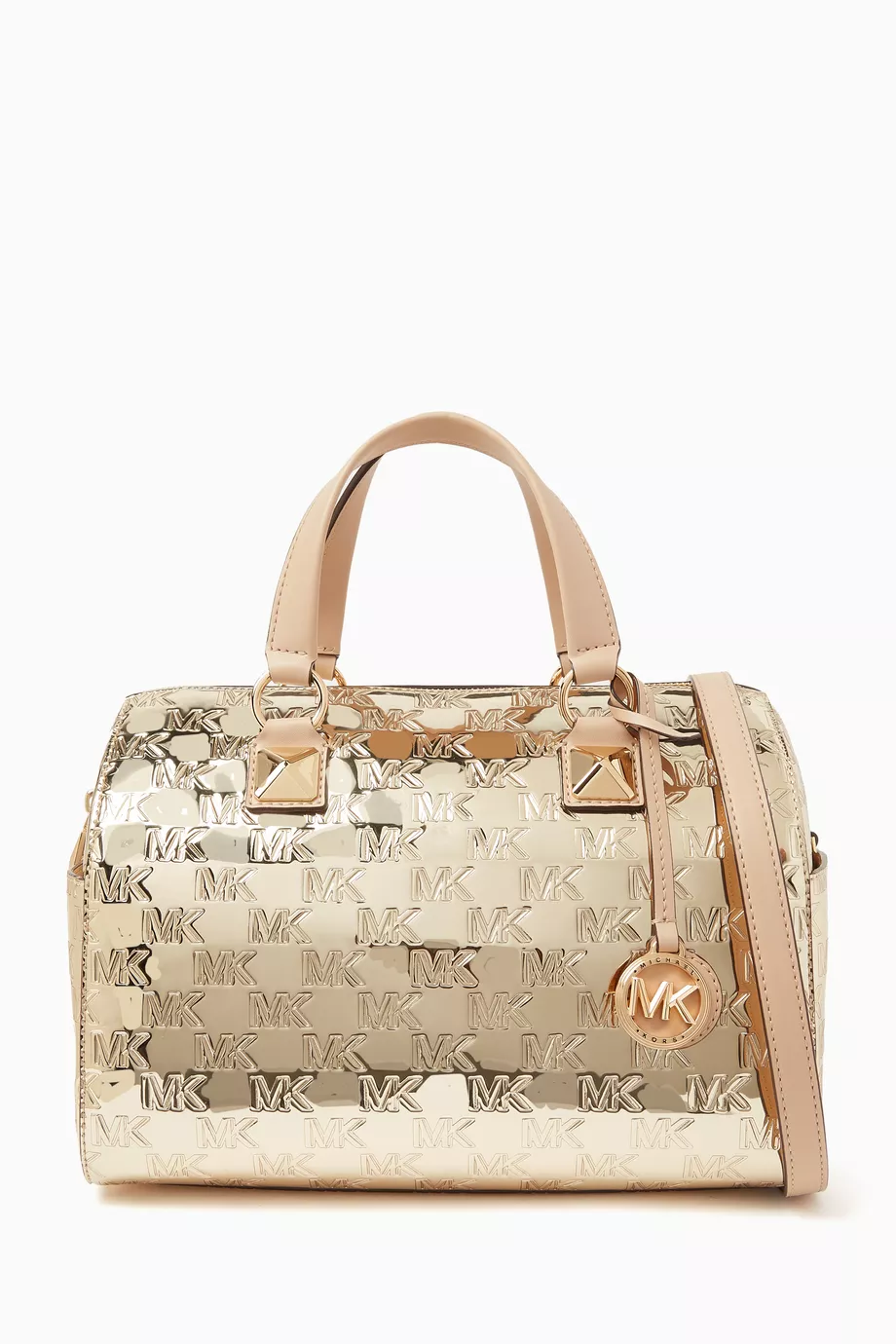 Buy Michael Kors Gold Medium Grayson Satchel Bag in Patent Logo Canvas Online for Women Ounass Oman