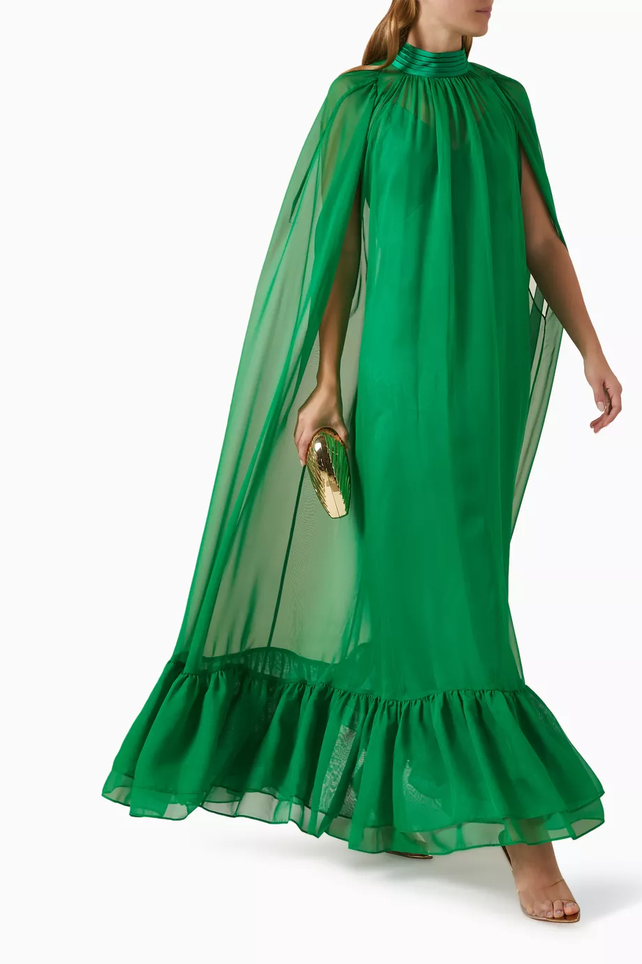 chinese dress ladies TINH Atelier- Women's Sheath Flowing Cape Maxi Dress XS/S/M/L/XL/Customize main image 1