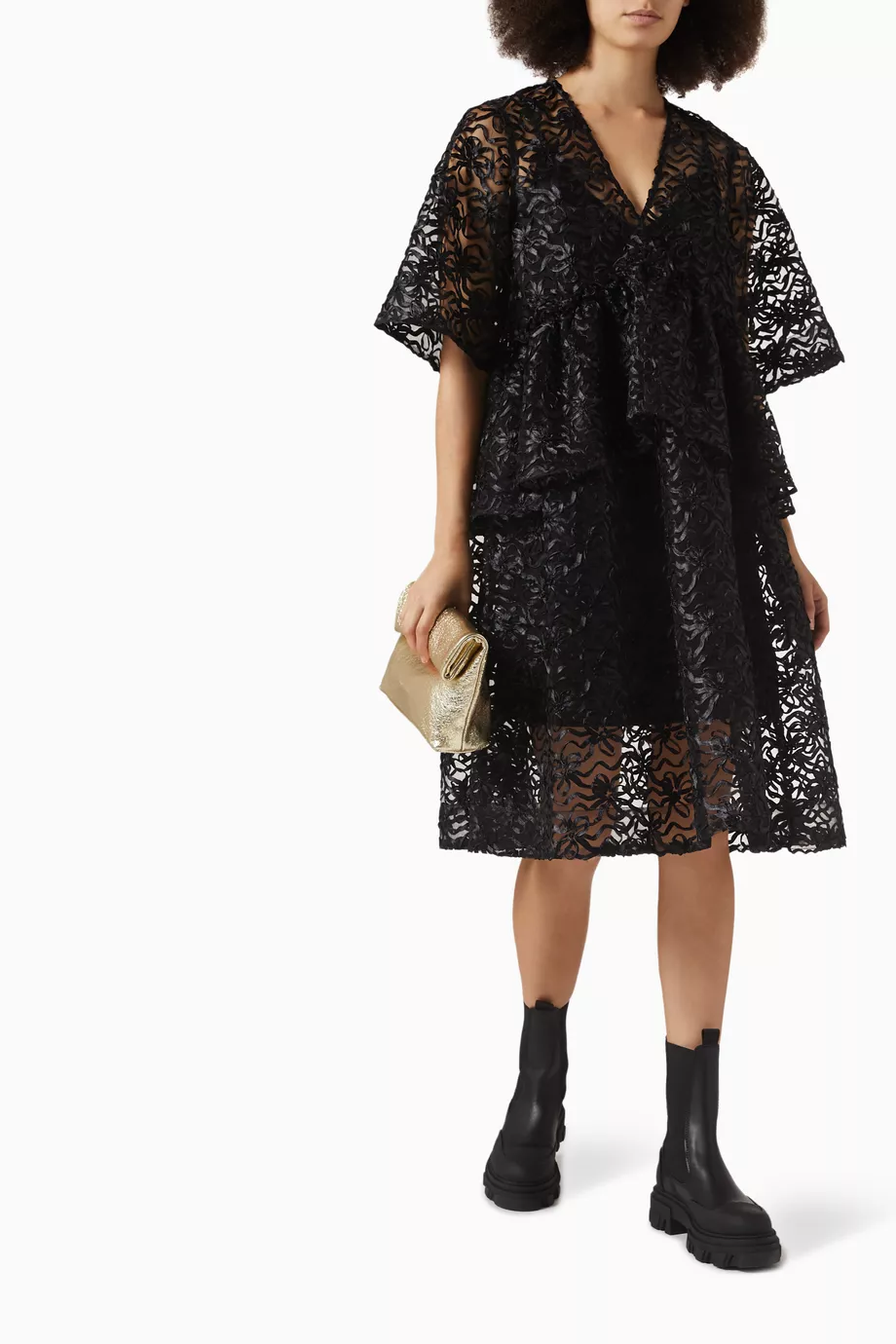 ワンピース GANNI RIBBON TULLE FLOUNCE MIDI DRESS 216777527_blk_fr.jpg?ts=