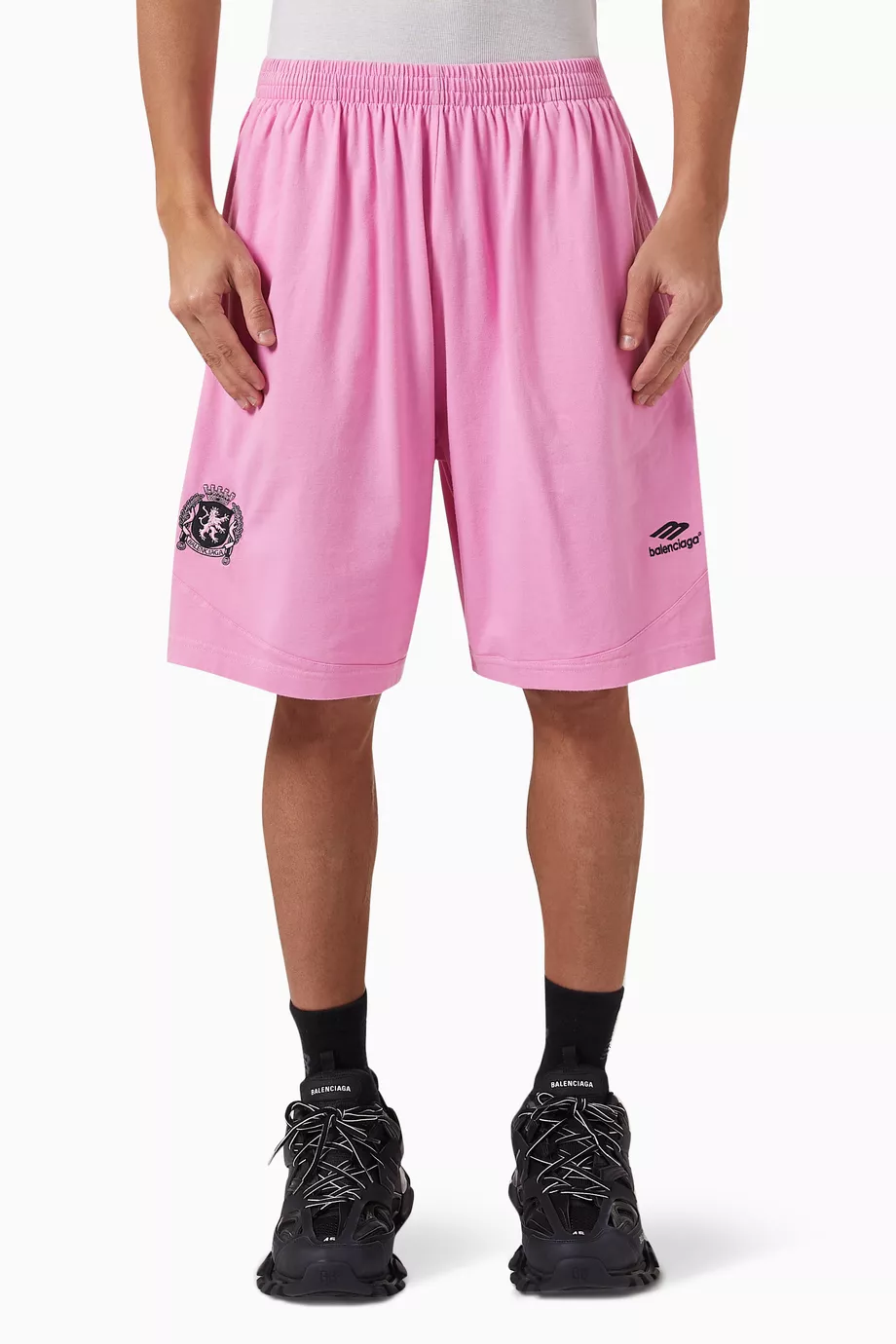 Buy Balenciaga Pink Football Crest Baggy Shorts For Men Online