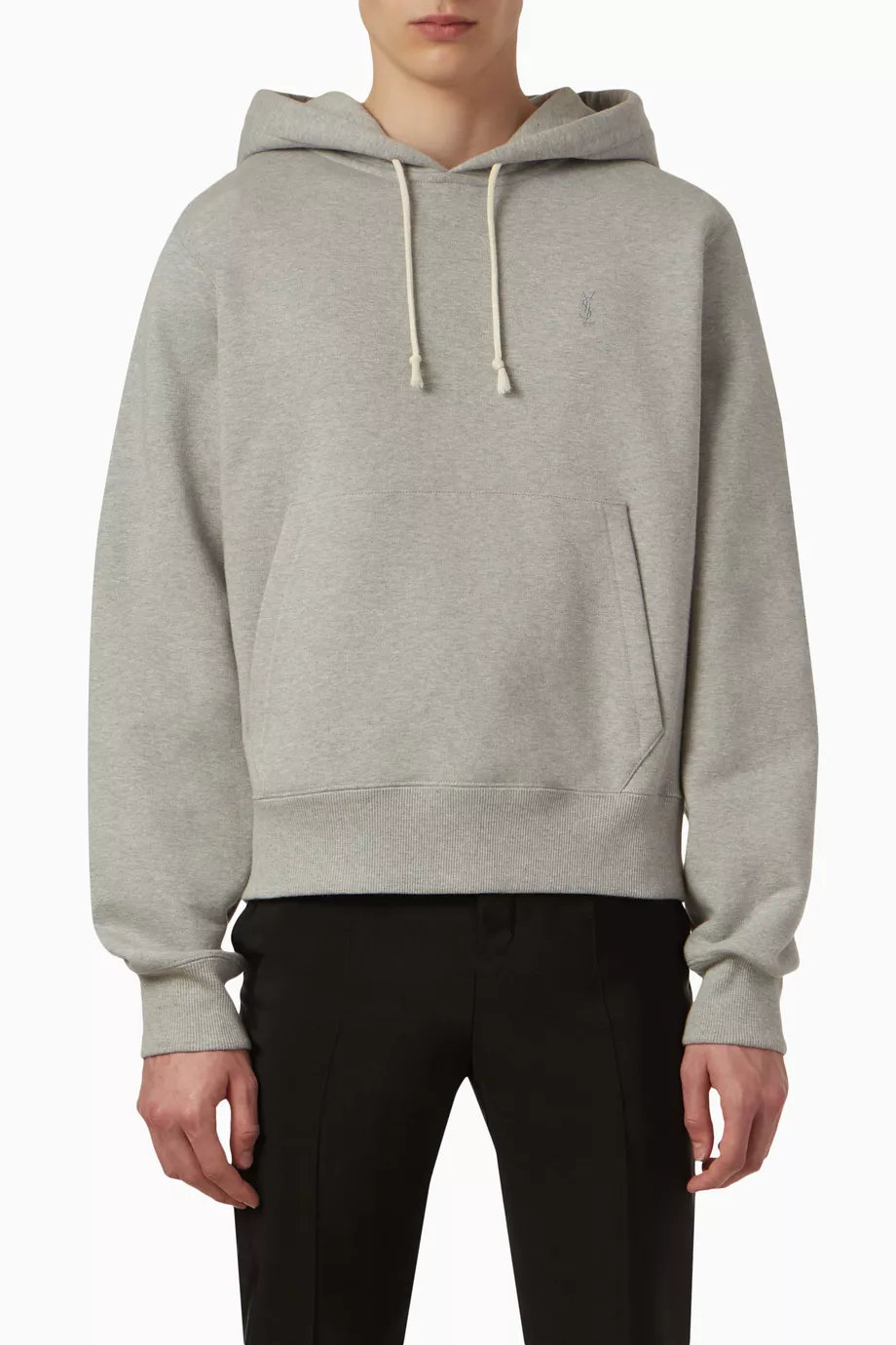 【SAINT LAURENT】CASSANDRE HOODIE グレー Saint Laurent Cassandre-logo Cotton Hoodie | Grey | FARFETCH