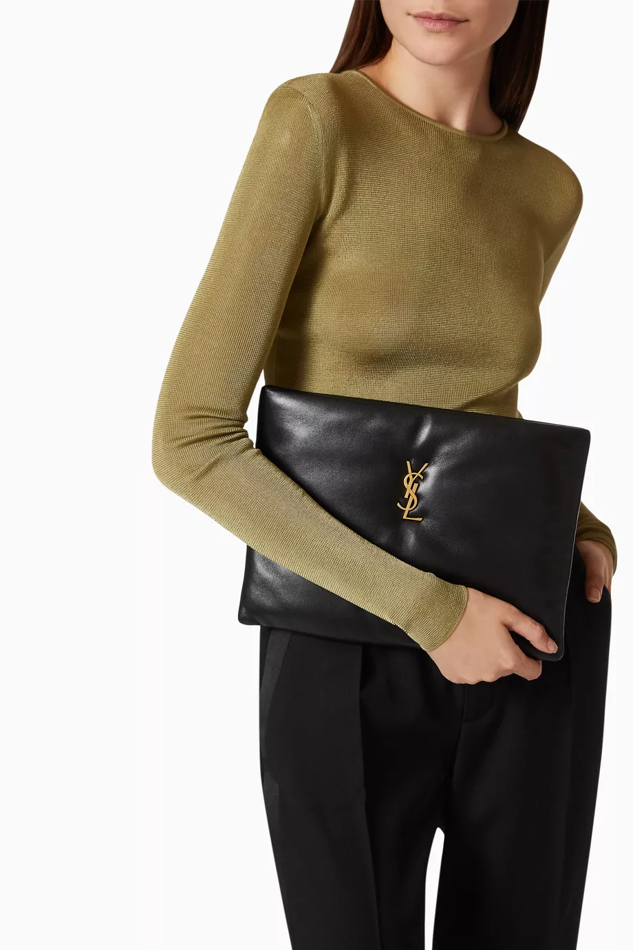 Buy SAINT LAURENT Black Calypso Large Pouch in Lambskin For Women Online Ounass Oman