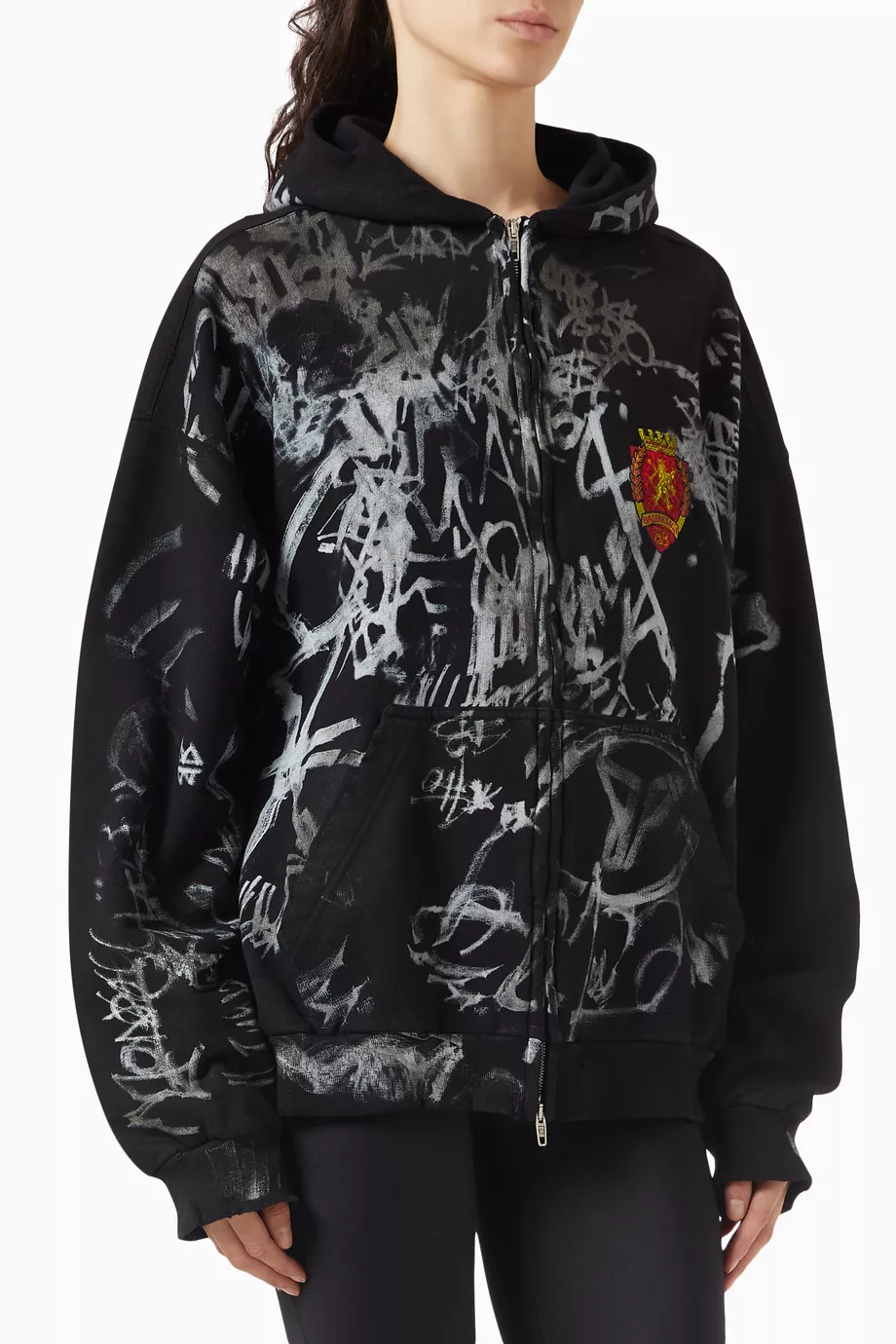 Buy Balenciaga Black Unisex Skater Zip-up Hoodie Medium-fit in