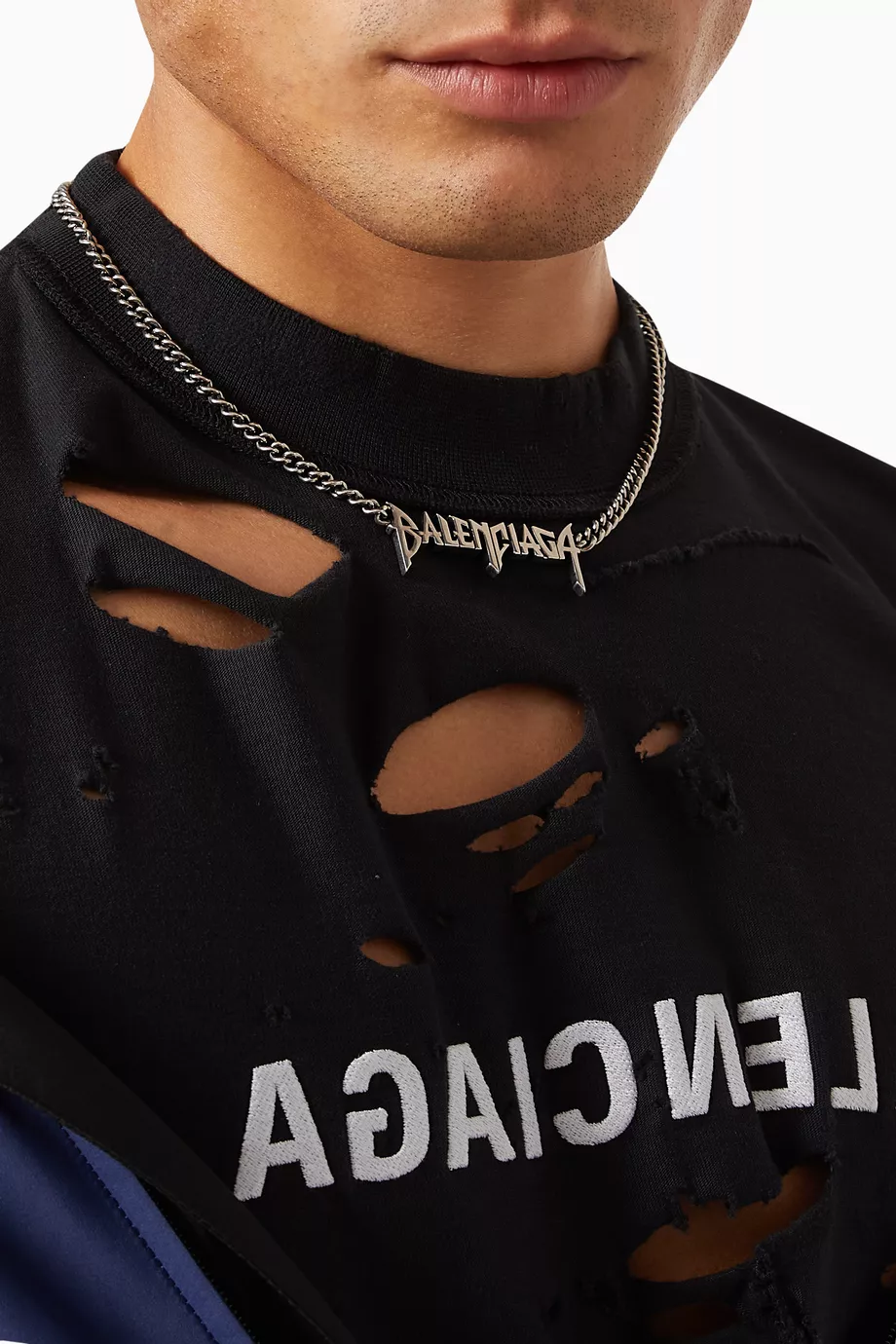Buy Balenciaga Grey Typo Necklace in Metal For UNISEX Online