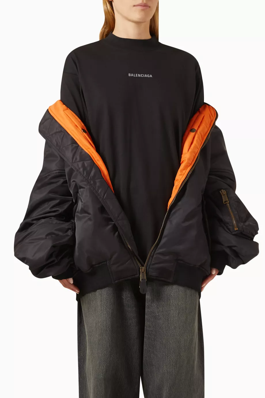 Buy Balenciaga Black Unisex Off Shoulder Bomber Jacket in