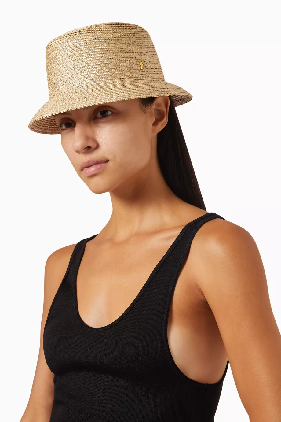 Buy SAINT LAURENT Neutral Maglina Bucket Hat in Straw For  display picture 1