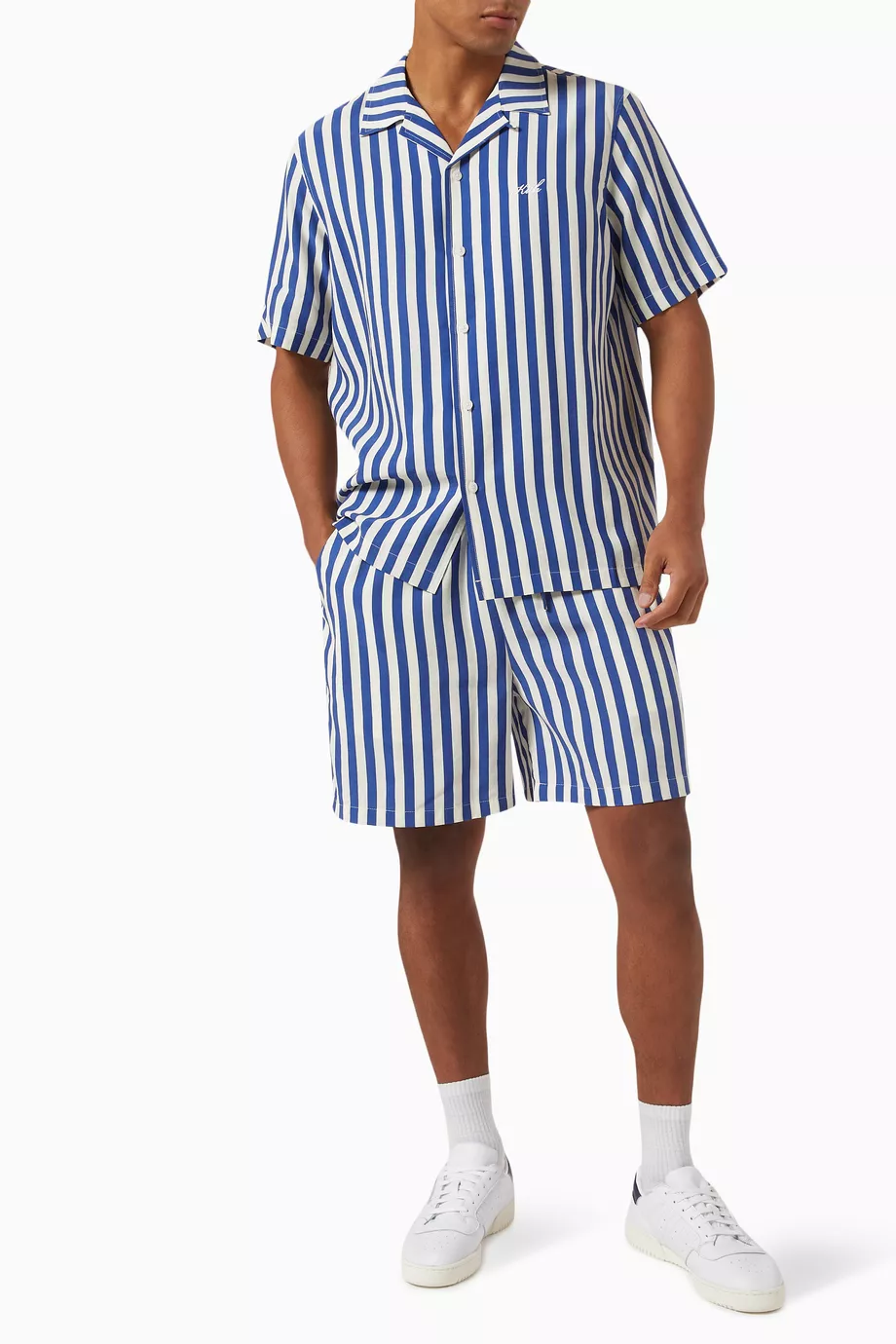 トップス Cupro Linen Thompson Camp Collar Shirt Buy Kith Blue Striped Thompson Camp Collar Shirt in Cupro Linen