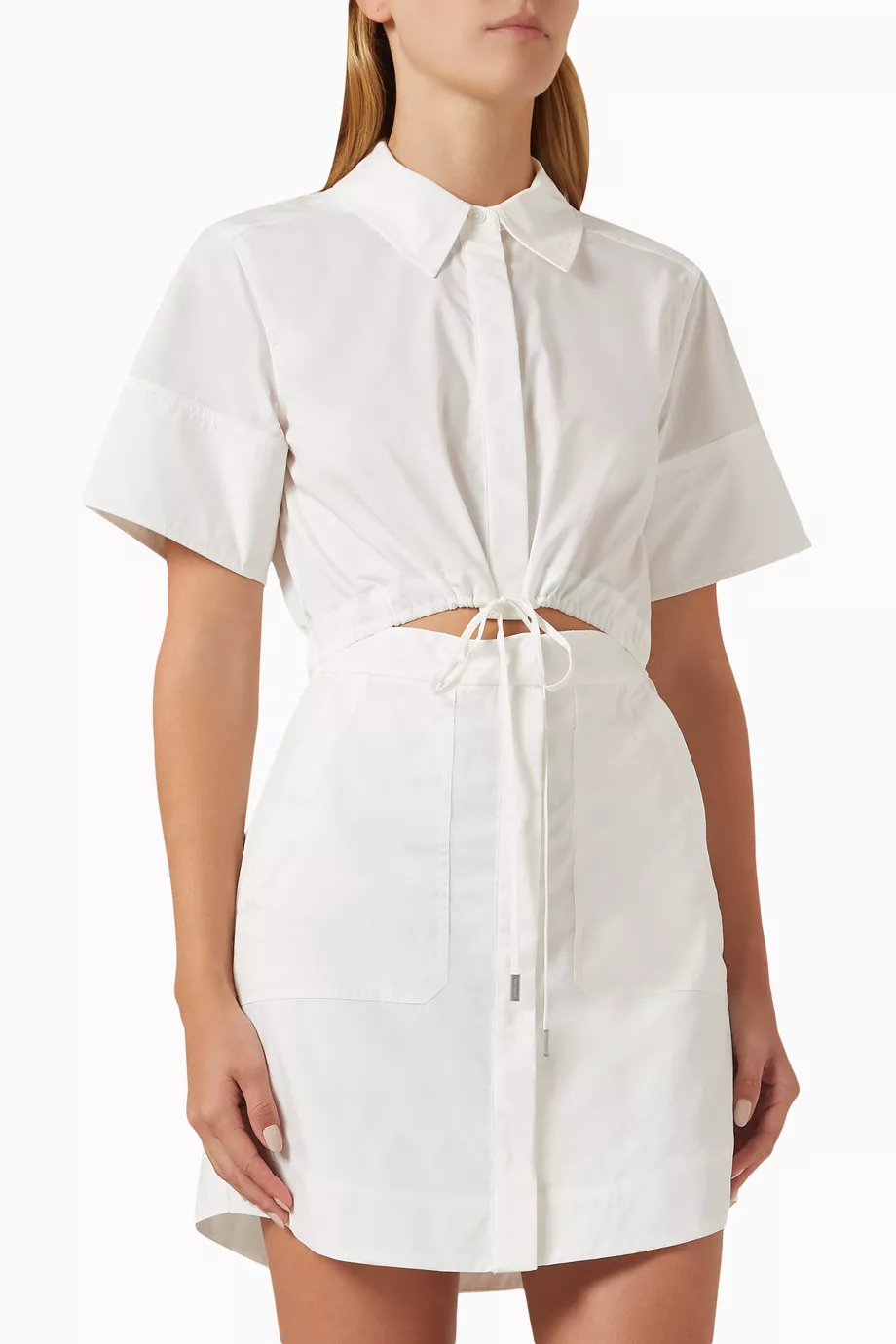marcy short sleeve mini shirt dress in white simkhai Buy Simkhai White Marcy Tie-up Mini Shirt Dress in Cotton Blend For Women  Online